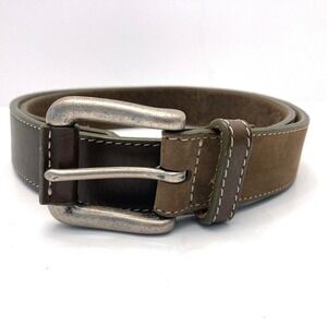 Vtg Gap Two Tone Brown Tan Leather Belt Unisex 34 Silver Buckle 1-1/8" Wide USA